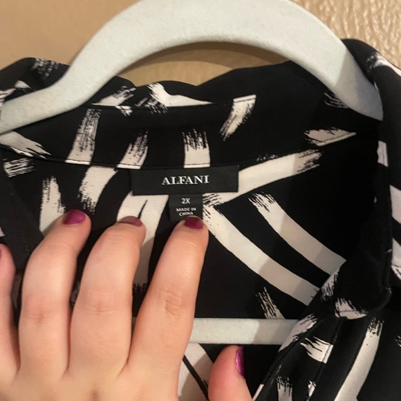 Alfani black and white belted knee length long sleeve dress office business plus - Picture 5 of 9